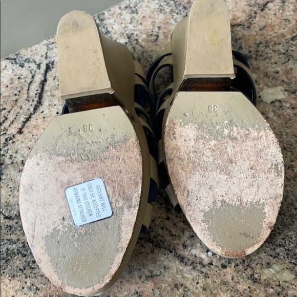 Yves Saint Laurent Leather Strait Wedge Sandals - Picture 5 of 8